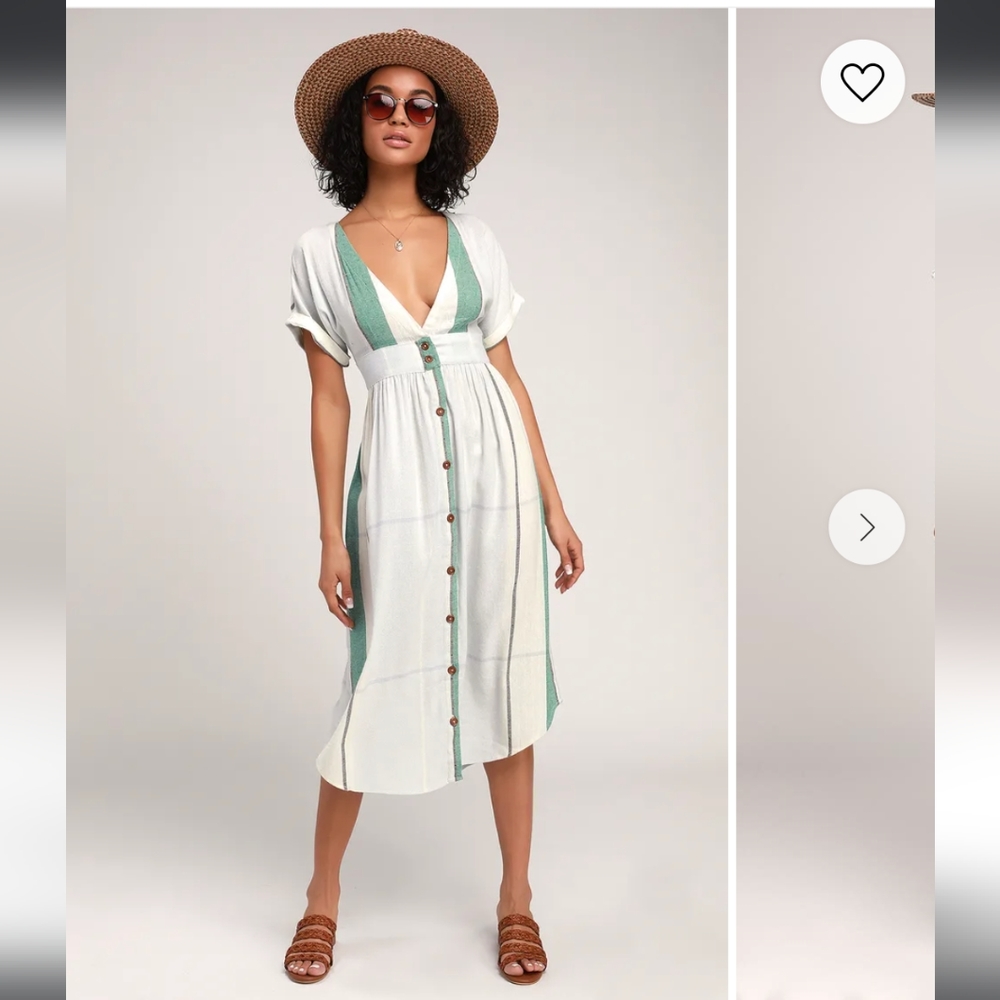 O'Neill Reid Light Blue Multi Stripe Button-Up Midi Dress
